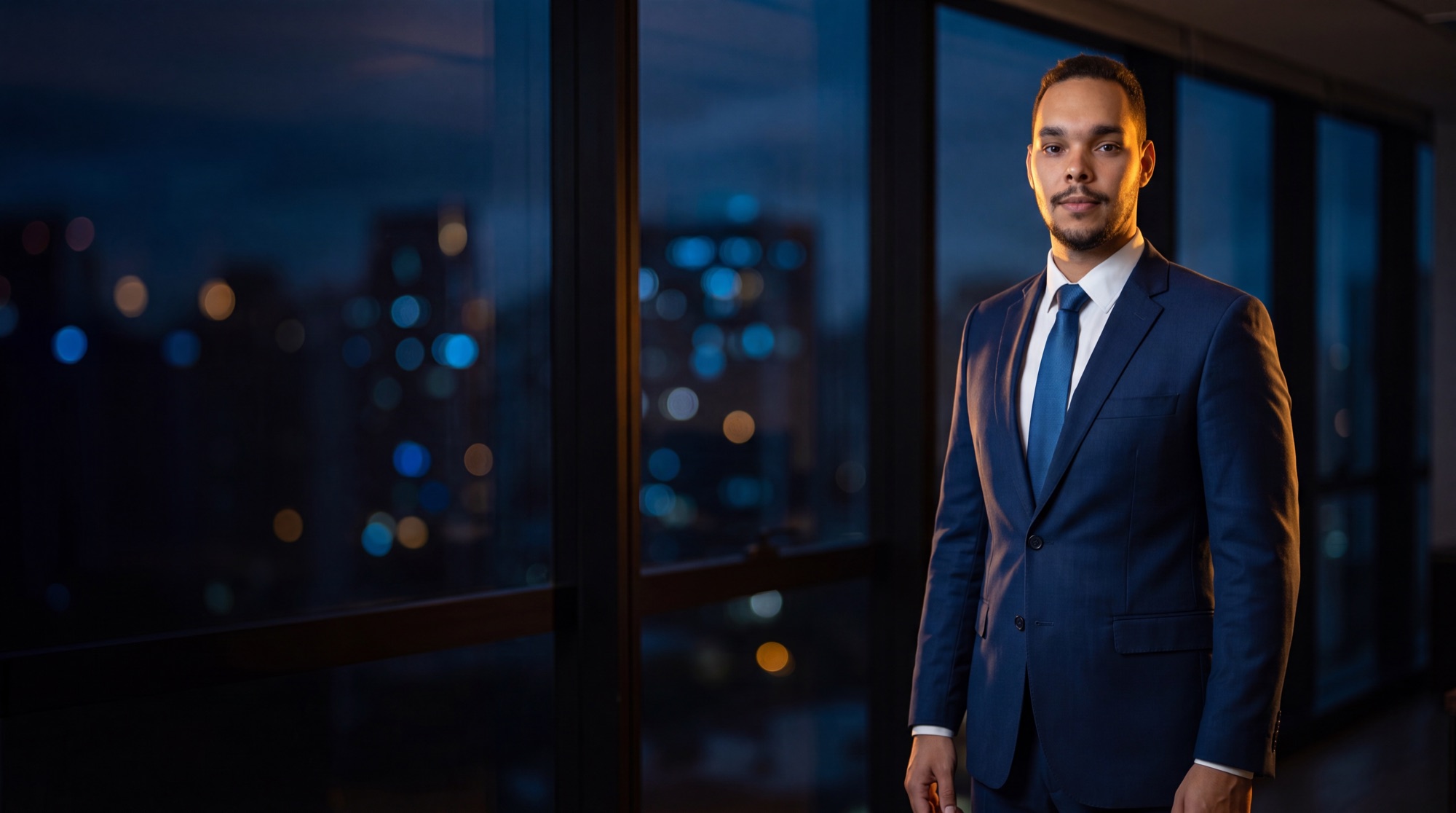 Gabriel Amâncio, advogado, em retrato sóbrio com iluminação cinematográfica